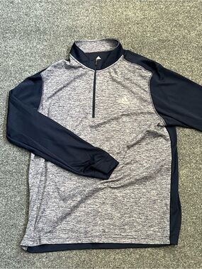 Adidas Men’s Golf Quarter Zip, Navy & Heather Gray, 100% Polyester, Large